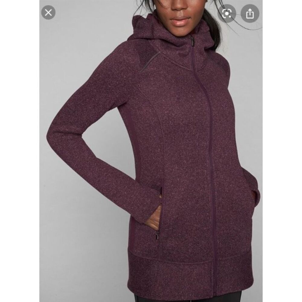 Athleta CYA Stronger Purple High Neck Hooded Full Zip Sweater Medium #754